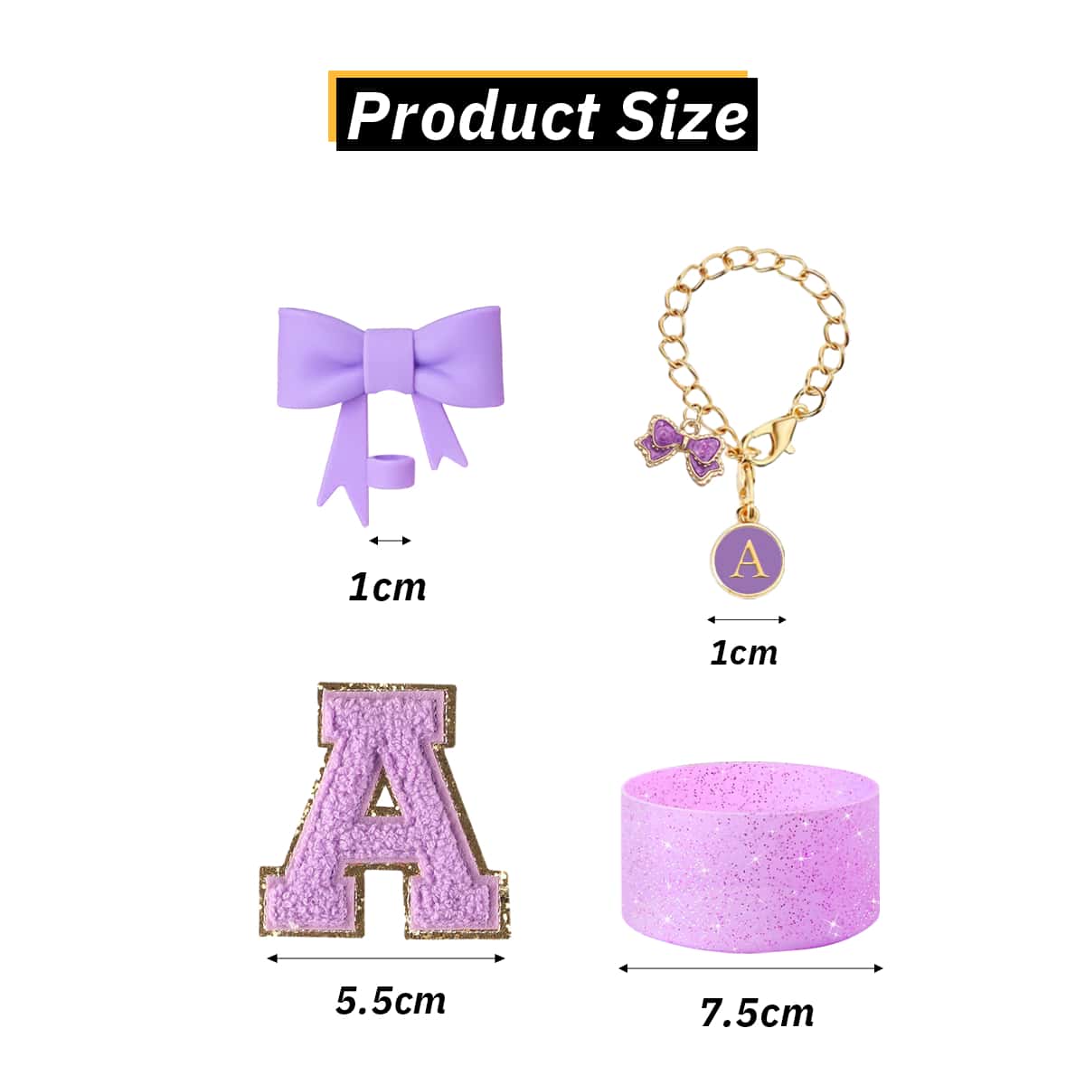 4 件套专为杯子配件设计，1 件剪裁蝴蝶结硅胶吸管盖，1 件姓名 ID 字母手柄饰物，1 件自粘字母贴纸，1 件杯套。杯子配件，0.4 英寸/10 毫米蝴蝶结吸管盖帽，适用于 30 盎司和 40 盎司的玻璃杯 - 蝴蝶結紫色 - 查看 5