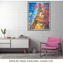 LaoJieYuan 2025 New Style Landscape Flowe Eiffel Tower DIY 11CT Embroidery Cross Stitch Kits Craft Needlework Set Printed Canvas Dropshipping