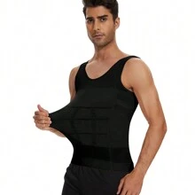 Slimming Mens Tummy Control Shapewear Vest Tank Top Belly Boobs Abdomen Compression Muscle Shirts Body Shaper Underwear Undershirts Training Sports Gym Workout Fitness - 黑色 - 查看 10