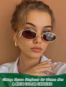 Vintage 1pc Classic Oval Shaped Gold Frame & Tea Legs Decor Fashion Eyeglasses Beach Accessories Glasses Shades - Grey - View 6