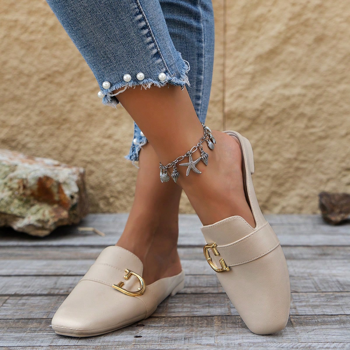 Mulas deslizables para mujer, pantuflas sin punta trasera con argolla en D, sandalias de plataforma con suela blanda y de