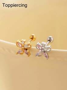 Toppiercing 1 件简约奢华铜锆石花朵不锈钢耳钉 - ear stud - 查看 9