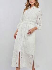Longuete Dress With Laise Sleeves And Cordonê Embroidery - trắng - Xem 2