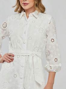Longuete Dress With Laise Sleeves And Cordonê Embroidery - trắng - Xem 3