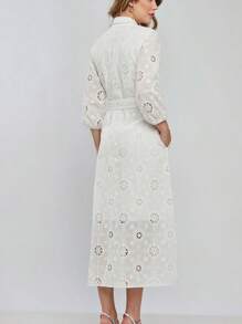 Longuete Dress With Laise Sleeves And Cordonê Embroidery - trắng - Xem 4