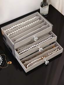 1pc Multifunctional Jewelry Box, 3/5 Layers Necklace Storage Box, Drawer Style Home Jewelry Organizer For Earrings, Rings, Necklaces, Bracelets, Suitable For Jewelry Stores And Daily Use, Large Capacity, Ideal Gift For Women And Girls - Three-layer Jewelry Box - View 13