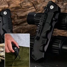 Stainless Steel Pure Black Folding Knife Is Suitable For Outdoor Camping, Hiking, Fishing And Other Activities. It Is A Great Gift For Family And Friends