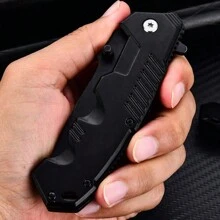 Stainless Steel Pure Black Folding Knife Is Suitable For Outdoor Camping, Hiking, Fishing And Other Activities. It Is A Great Gift For Family And Friends