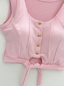 Women's Fashion Tank Top With Chest Pad And Ornaments - Màu Hồng baby - Xem 2