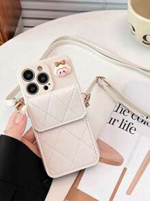 Card Holder For Phone Case 1pc Girls Rhombus Card Slot Phone Case, Compatible With IPhone 15 Pro Max & Compatible With Samsung - Beige - View 12