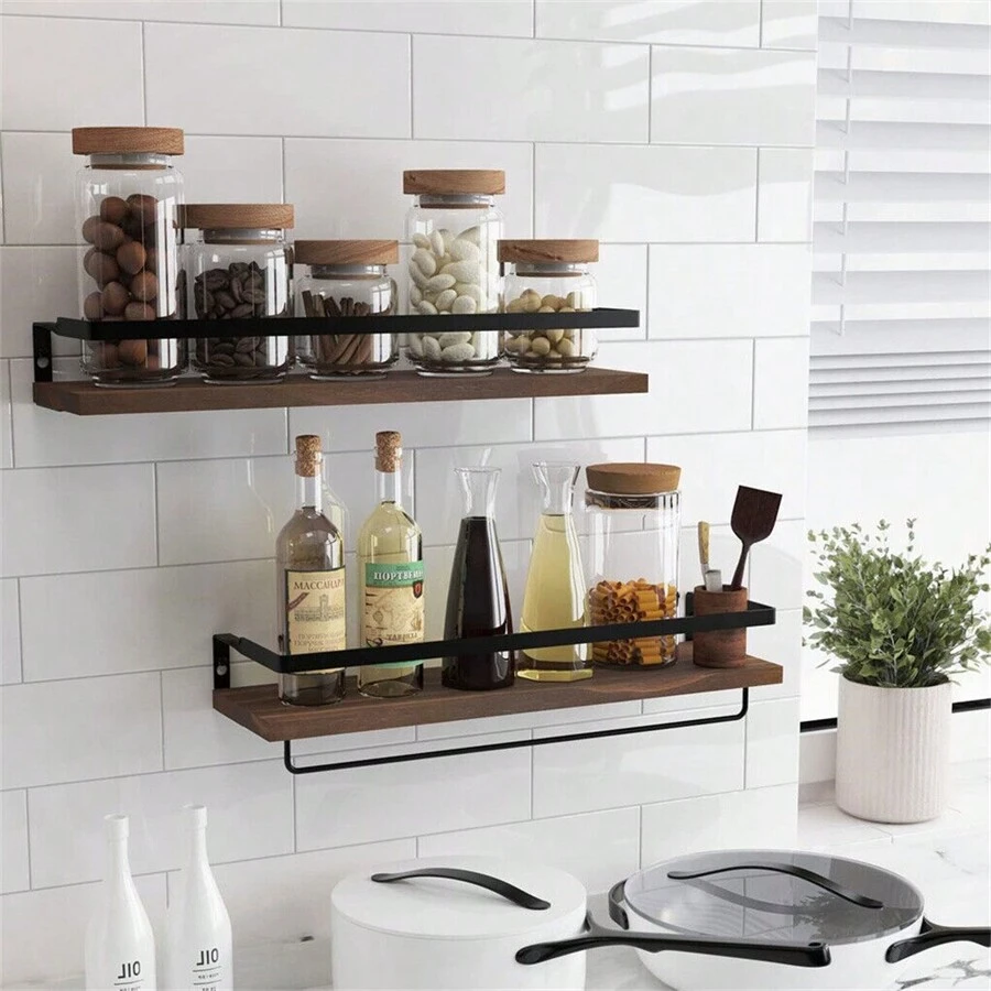 UNHO 2PCS 40cm Length Wall Floating Shelves Photo Picture Ledge Display Shelves Racks - Brown - View 1