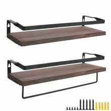 UNHO 2PCS 40cm Length Wall Floating Shelves Photo Picture Ledge Display Shelves Racks - Brown - View 5