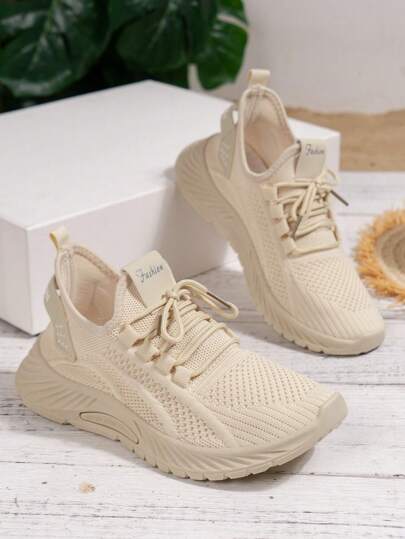 4 Seasons New Style Road Running Shoes, Commuting Sneakers, Knitted Mesh Upper, Lace-Up, Comfortable, Elastic Soft Bottom, Shock-Absorbing, Anti-Slip, Leisure Sports Shoes, Casual White Sneakers, Running Shoes, Outdoor Hiking Shoes, Gym Shoes