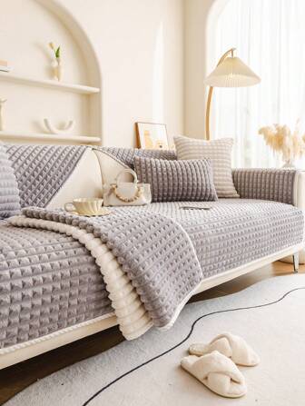 1 pieza Funda de sofá de felpa moderna a cuadros, protector de sofá amigable para mascotas, adecuado para sala de estar, dormitorio, oficina, todo el año