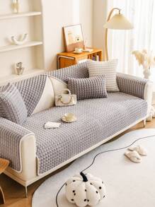 1 tấm bọc ghế sofa vải nhung kẻ caro hiện đại, bảo vệ ghế sofa thân thiện với vật nuôi, thích hợp cho phòng khách, phòng ngủ, văn phòng, mọi mùa - Màu Xám nhạt - Xem 4