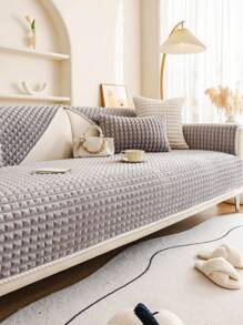 1 tấm bọc ghế sofa vải nhung kẻ caro hiện đại, bảo vệ ghế sofa thân thiện với vật nuôi, thích hợp cho phòng khách, phòng ngủ, văn phòng, mọi mùa - Màu Xám nhạt - Xem 2