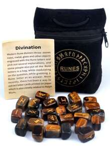 优质天然水晶玛瑙符文石、青金石符文符号、绿紫水晶雕刻字母袋装珠宝套装 - 一套水晶刻字套裝 - 查看 11