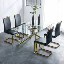 Modern Dining Chairs Of 4 PU Faux Leather High Back Upholstered Side Chair With Golden C-Shaped Tube Metal Legs For Dining Room Kitchen Vanity Patio Club Guest Office Chair (Set Of 4), Christmas Decor, Christmas Decorations, Christmas Gifts, Christmas Home, Christmas Decor Home, Kitchen, Kitchen Accessories - 黑色 - 查看 7