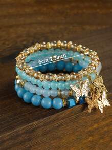 4 件儿童蝴蝶串珠手链套装，波西米亚风格闪光串珠手链时尚女孩珠宝配饰，可调节 - 蝴蝶吊墜手鍊 - 查看 7