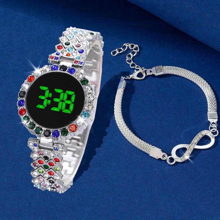New Digital Watch Set FREE Bracelet Square LED Ladies Watch Alloy Student Girl Touch Fashion Electronic Women s Watch FREE BOX SHEIN UK