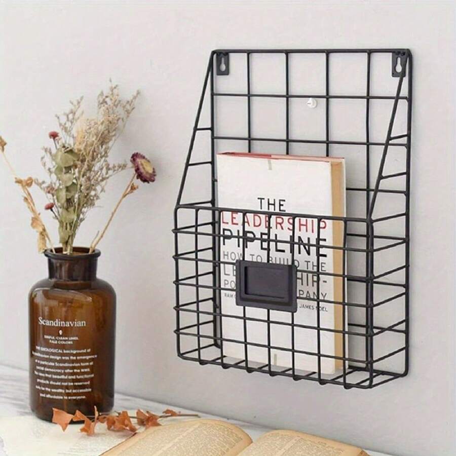 Wall-Mounted Magazine Rack 30 * 25 * 10CM Metal Magazine Newspaper Holder Rack File Simple Newspaper Basket,Magazine Rack For Door(Black) - Black - View 1