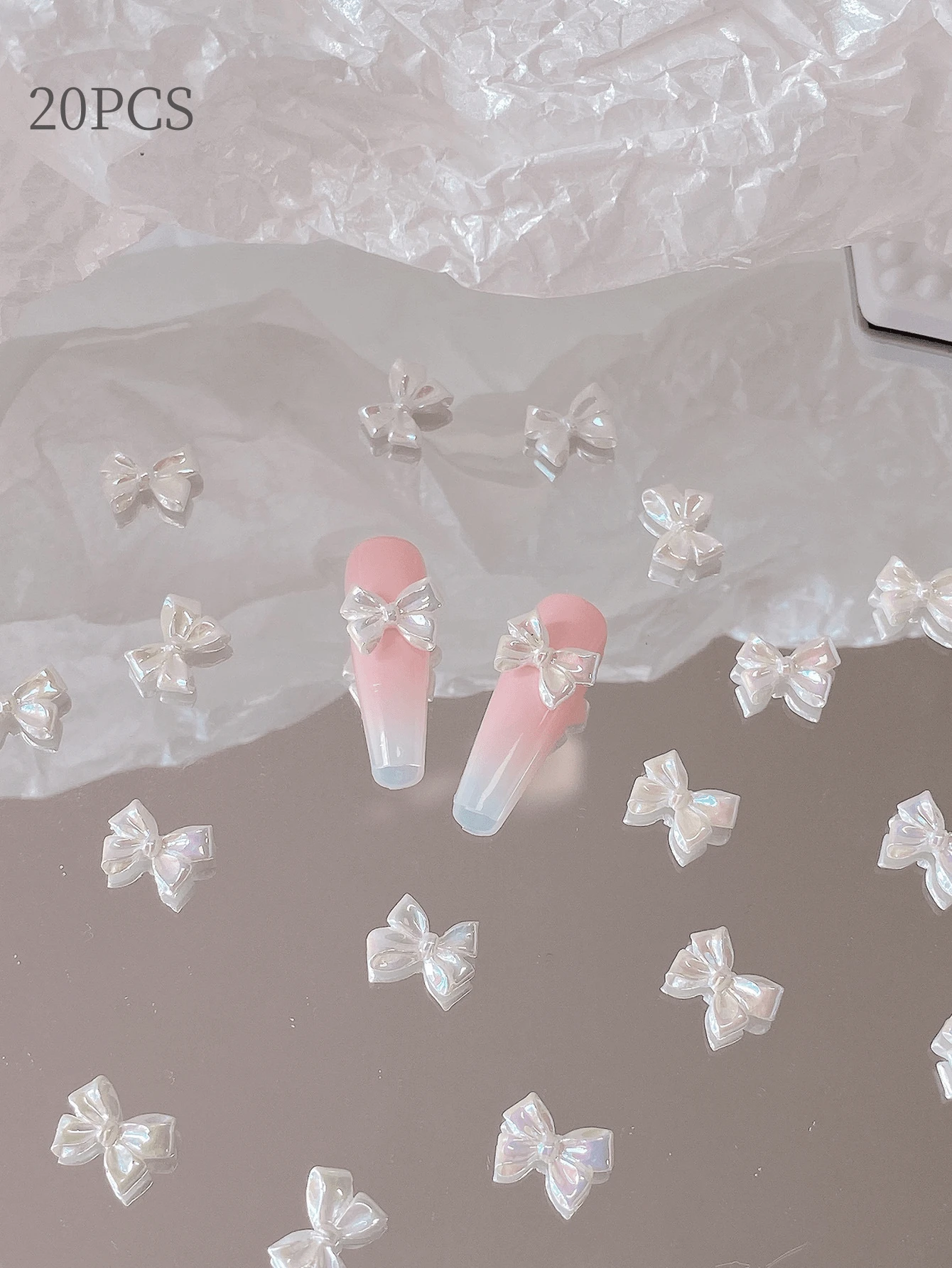 20 Pieces, New Colorful Nail Accessories, Bow Nail Accessories, Three-Dimensional Versatile White Moonlight Wearing Nail Accessories Nail Supplies Nails Nail Charms Nail Gems
