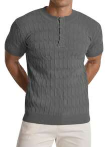 Camisas De Punto Henley De Manga Corta Para Hombre, Ajuste Delgado, Camisetas De Moda De Verano - Gray - View 5