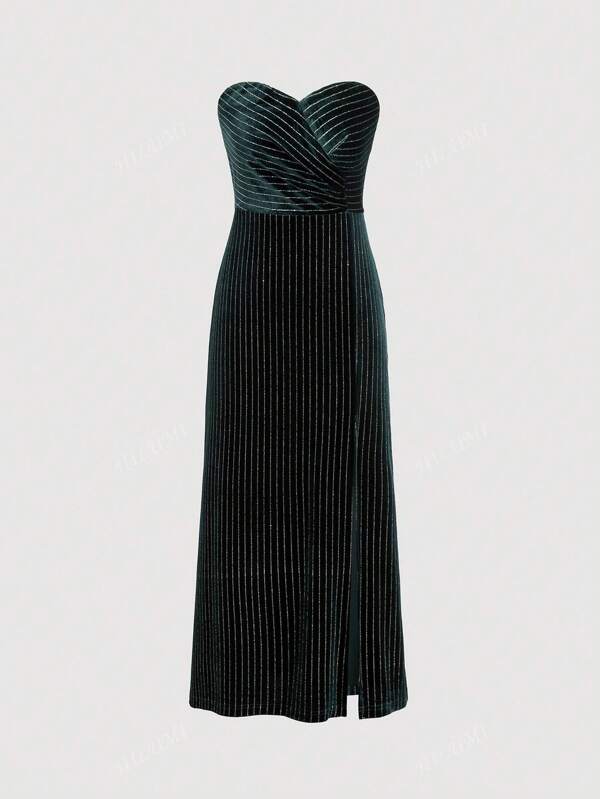 Damen elegantes samtenes trägerloses rückenfreies Abendkleid, Cocktail-Halbformelles Abschlussball-Kleid, für Geburtstag, Hochzeitsgast, Abschluss, Dinner, Homecoming