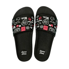 Women's Slide Flip Flops Lightweight Soft And Comfortable Printed Girl Fashion Sandal - màu đen - Xem 1