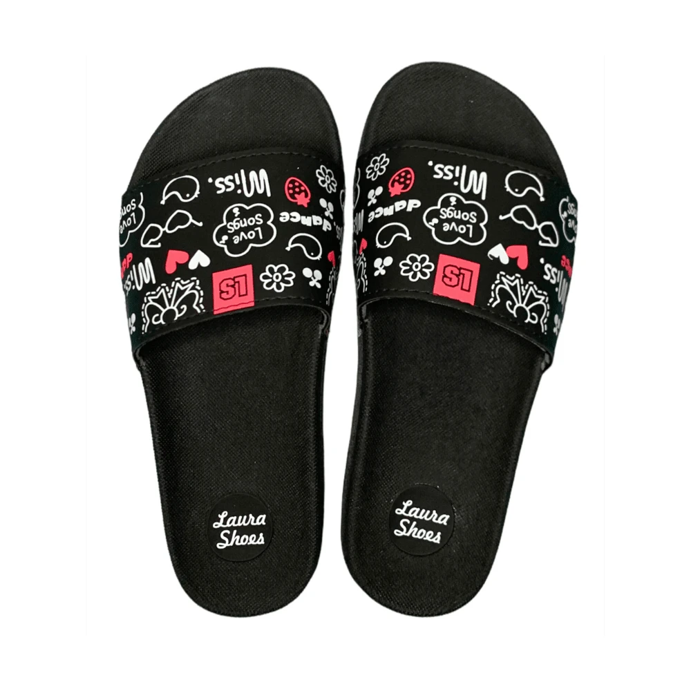 Women's Slide Flip Flops Lightweight Soft And Comfortable Printed Girl Fashion Sandal - màu đen - Xem 1