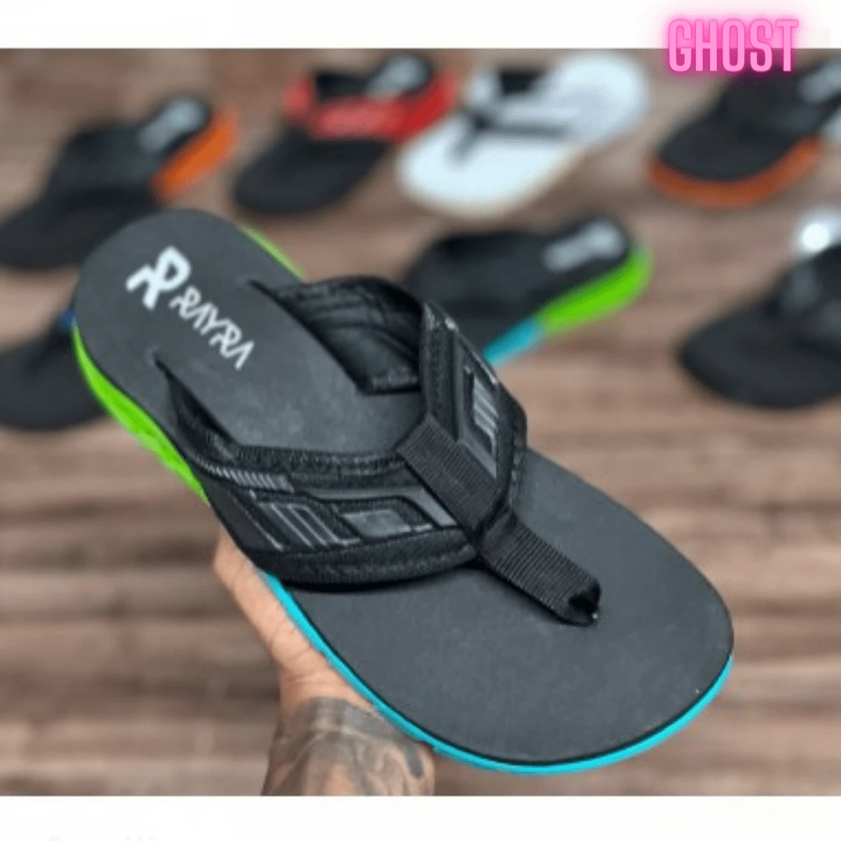 UNISEX SLIP-FLOPS WITH SOFT RUBBER SOLE SIZES 33 TO 44 - BLACK/GREEN BLUE - View 1