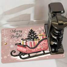 1 Stück Küchen Theke mit Motiv des Weihnachtsschlittens in Rosa Weihnachtsthema, mit saugfähiger Abwasch-Matte und Feinfaser-Abwasch-Matte - Verschiedenfarbig - Übersicht 6