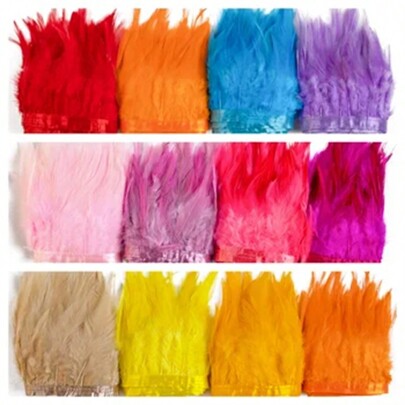 1Meter Saddle Rooster Feathers Trim Fringe, 9-14cm/3.54-5.5inch Nature Pheasant Feather Ribbons, For Party Dresses Decoration Sewing Accessory Plumes Decor
