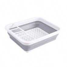SPACE SAVING FOLDABLE DISH DRYING BOWL RACK WITH DRAINER BOARD - Grey - View 1
