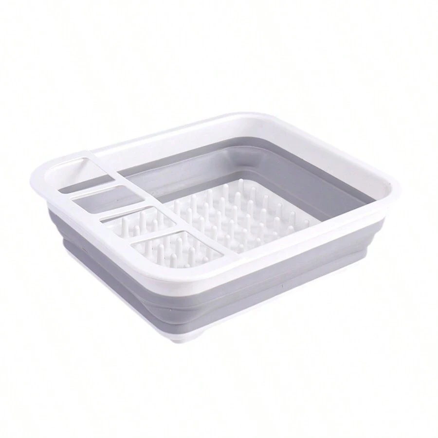 SPACE SAVING FOLDABLE DISH DRYING BOWL RACK WITH DRAINER BOARD - Grey - View 1