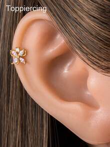 Toppiercing 1 件简约奢华铜锆石花朵不锈钢耳钉 - ear stud - 查看 10