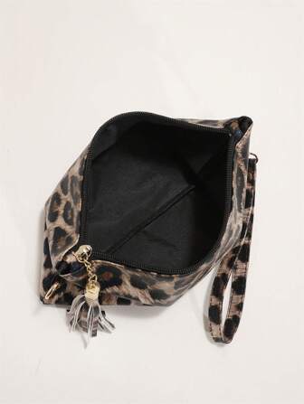 New Vintage PU Envelope Clutch Bag, Leopard & Cow Print With Tassel Decor, Suitable For Travel, Shopping, Dating, Women's Gift, Fit For Teenagers, College Girls, And Office Ladies, Suitable For Office, School, Work, Business, Commuting, Outdoor, Travel, Outing