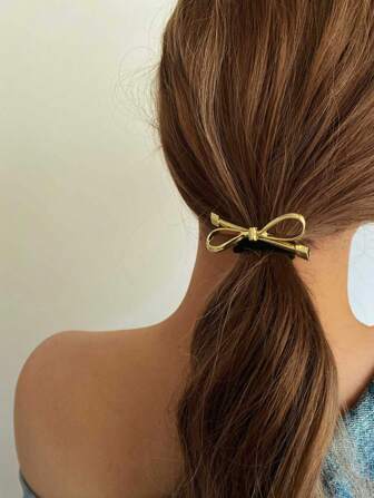 1 件优雅金色金属简约发带，Y2K 趣味暗黑风格女士奢华风格马尾辫夹，简约别致发带，小巧光泽结马尾袖口，圆顶马尾袖口，马尾辫松紧带女士发饰发带马尾辫夹发圈发橡皮筋发圈发绳