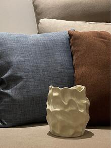 Mustard Yellow Ceramic Asymmetrical Textured Flower Vase For Home Decor, Large Opening Vase For Living Room/Dining Table Decoration - Cream Yellow - View 8