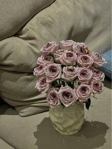 Mustard Yellow Ceramic Asymmetrical Textured Flower Vase For Home Decor, Large Opening Vase For Living Room/Dining Table Decoration - Cream Yellow - View 2