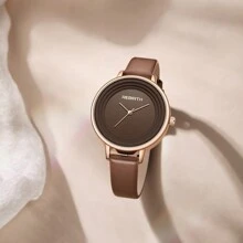 1pc Women's Retro Vintage Disc-Shaped Simple Quartz Wrist Watch - 棕色 - 查看 4