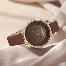 1pc Women's Retro Vintage Disc-Shaped Simple Quartz Wrist Watch - 棕色 - 查看 2