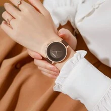 1pc Women's Retro Vintage Disc-Shaped Simple Quartz Wrist Watch - 棕色 - 查看 7