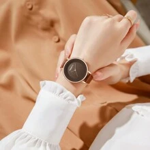 1pc Women's Retro Vintage Disc-Shaped Simple Quartz Wrist Watch - 棕色 - 查看 6