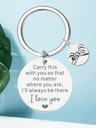 1 件女士男士手指拉钩图案吊坠标语随身携带我爱你雕刻不锈钢钥匙扣适合情侣妻子丈夫女朋友男朋友可爱时尚风格汽车钥匙扣情人节礼物汽车配件包饰学院哥特 Y2k 包配件挂绳带身份证夹汽车配件包饰