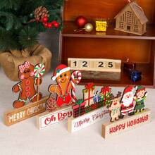 Nuevos adornos de Navidad, figura de hombre de jengibre de galleta de escritorio con soporte de madera, decoración de Halloween - Multicolor - Ver 2