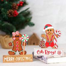 Nuevos adornos de Navidad, figura de hombre de jengibre de galleta de escritorio con soporte de madera, decoración de Halloween - Multicolor - Ver 6