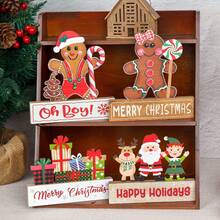 Nuevos adornos de Navidad, figura de hombre de jengibre de galleta de escritorio con soporte de madera, decoración de Halloween - Multicolor - Ver 4