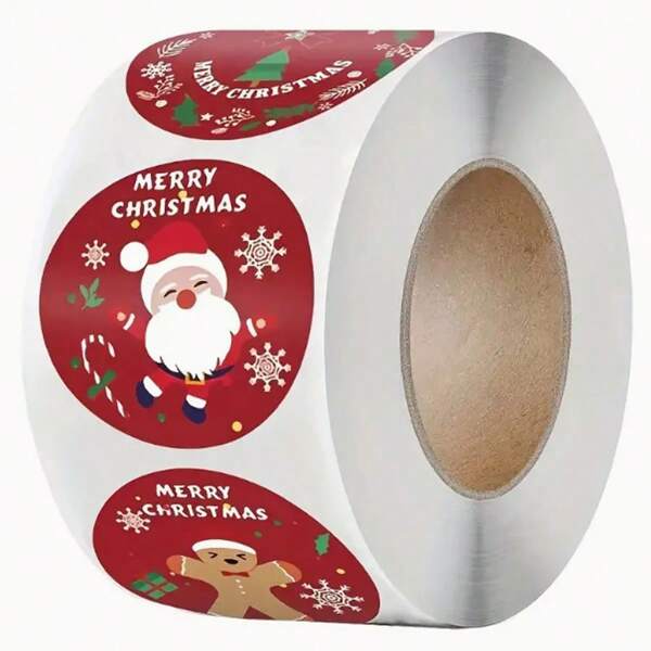 1 Roll, 500pcs Christmas Stickers, Ideal For DIY Gift Wrapping, Baking And Decoration, Box Sealing Stickers, Christmas Holiday Birthday Gift Decoration, Gift Box Decoration Bag Packaging Labels, Self-Adhesive Sealing Stickers
