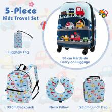 5Pcs Kids Luggage Set Carry-On Children Rolling Suitcase Set With Backpack Blue - Blue - View 6